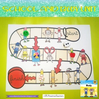 School & Body Unit – Flashcards, Small Cards, Worksheets, Board & Memory Games
