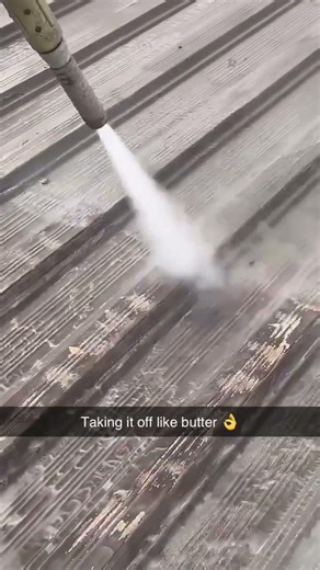 Using the media blaster to remove aluminum coatings. #roof #roofing #roofcoating #metalroofing