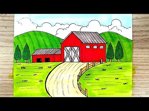 رسم سهل | رسم مزرعة سهلة جدا | تعليم الرسم خطوة بخطوة للمبتدئين | رسومات سهلة و جميلة