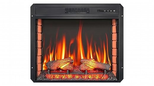 AF28S LED Elektrischer Einbaukamin mit 3D Flammeneffekt 1800W Knisterton Kamin mit Fernbedienung und Thermostat Schwarz