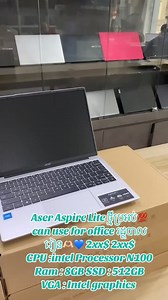 1.3K views | Aser Aspire Lite ថ្មីប្រអប់ can use for office រដ្ថបាល រៀន﫶 2xx$ 2xx$ ▪️CPU :intel Processor N100 ▪️Ram : 8GB ▪️SSD : 512GB ▪️VGA: Intel(R)UHD Graphics ▪️Window : 10Home free install ▪️Screen : 14 inch FHD ▪️Color : silver ▪️Free : Bag,Mouse Wireless,MousePad ,Water Clean | City Computer | Facebook
