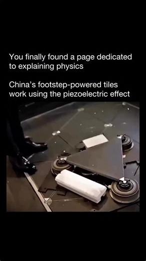 Physics Uncovered on Instagram: "China’s footstep-powered tiles work using the piezoelectric effect — a physics principle where certain crystals generate an electric charge when they’re squeezed, pressed, or deformed. Inside each tile are piezoelectric materials that bend slightly every time someone steps on them. That mechanical stress rearranges the electric dipoles inside the crystal structure, creating a tiny voltage. When thousands of people walk across the floor each hour, those small char