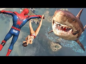 GTA 5 Water Ragdolls | MEGALODON vs SpiderMan ep.21