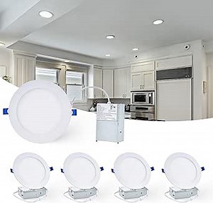4 Pack 6 Inch 5CCT Ultra-Thin LED Recessed Lighting with Junction Box, Dimmable Canless Wafer Downlight with 2700K/3000K/3500K/4000K/5000K Selectable, 12W Eqv 110W, 1050LM Brightness,ETL & Energy Star