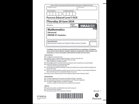 A Level Maths Edexcel June 2024 Paper 3 Exam Walkthrough | 9MA0/31