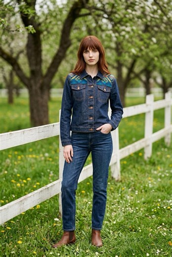 Fabulous Denim Jacket With Pendleton Jacquard on the Back and Shoulders. Upcycled, Bold, and One of a Kind. - Etsy
