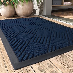 SIXHOME Outdoor Mat Non Slip Doormat 24"x35" Front Door Mat Outside Absorbent Rubber Welcome Mat Low Profile Dirt Trapper Indoor Outdoor Doormat Thicken Crosshatch Entryway Rug Floor Mat Blue