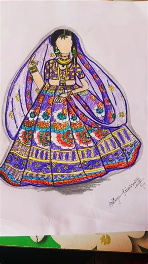Easy Indian Bride Lehenga to draw 🤩