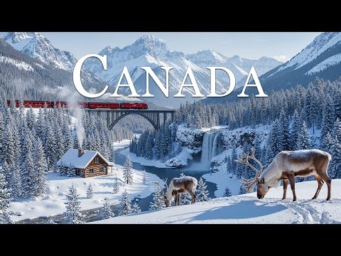 Winter in Canada 4K UHD ❄️ Snowy Mountains, Frozen Lakes & Cozy Cabin Retreats