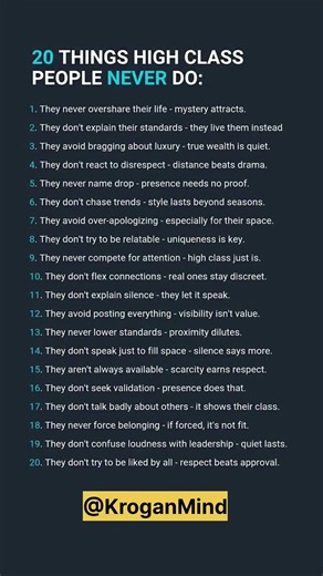 20 Things HIGH-CLASS People NEVER Do 🛑🤫 #HighClass #Etiquette #Mindset #SuccessTips #HabitBuilding