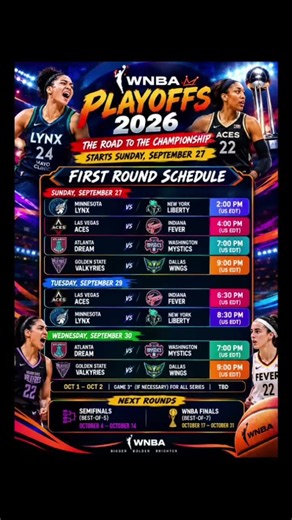 WNBA Playoffs 2026 🔥 Full First Round Schedule | Sept 27–Oct 2