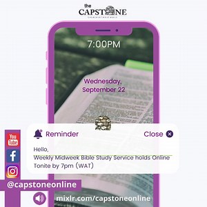 Bible Study is live tonite by 7pm. Let’s get deeper into the word and build up our faith. #biblestudy #church #midweekservice #thecapstonechurch #mycapstone #thecapstone #wedsboost #wednesday | The Capstone (Church Without Walls)