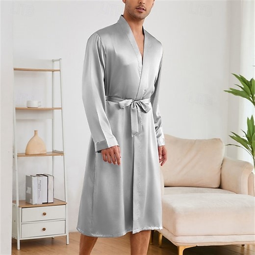 Men's Pajamas Silk Robe Sleepwear Pajama Set Plain Fashion Stylish Classic Home Daily Bed Polyester Comfort Soft V Neck Long Sleeve Spring Fall Champagne Wine 2025