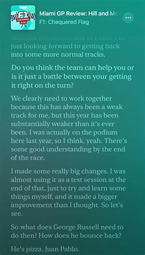 “do you think the team can help you or is it just a battle between your, you know, getting it right on the turn?”george: “we clearly need to work together because this has always been a weak track for me, but this year has been substantially weaker than it's ever been. i was actually on the podium here last year. so, i think yeah. there's some good understanding by the end of the race. i made some really big changes. i was almost using it as a test session at the end of that, just to try and lea