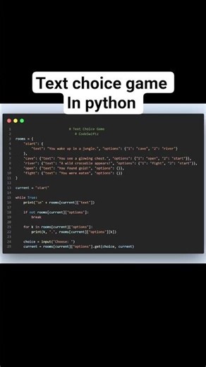 Text choice game program in python. #codeswiftz #coding #programming #python #tutorial