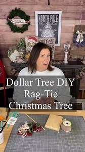 Dollar Tree DIY - Rag-Tie Christmas Tree #dollartreechristmasdiy #christmasdecor #wintercrafts #dollartreechristmasdecor #dollartreechristmas #DiscountCrafts #dollartreediy #dollartreecrafts #dollartree #diycrafts #diy #diydecor #creativesarah | Creative Sarah