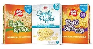 JOLLY TIME Butter Microwave Popcorn Mini Bags Gourmet Variety Pack | Blast O Butter, Simply Popped Butter, and Healthy Pop Butter Minis (10-Count Boxes, Pack of 3)