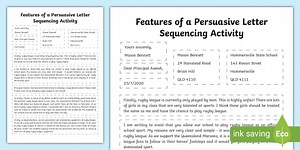 Persuasive Letter Sequencing Activity