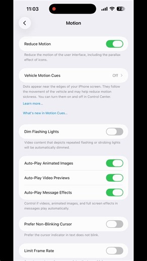 How to reduce motion in iPhone iOS 26 Motion Sickness Accessibility features Apple