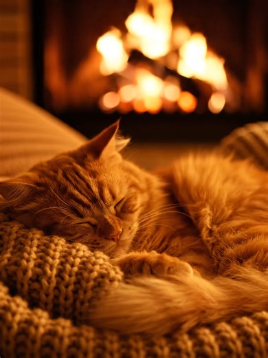 🔥 Cat SLEEPING by fireplace! Ultimate cozy vibes! 🐱🏠✨ Does your pet do this? 👇 #FireplaceCat #CozyCat #IndoorPets #WinterVibes #CatNapTime