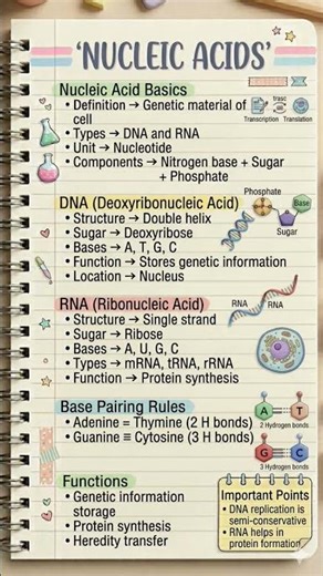Nucleic Acids made easy | DNA & RNA in 10 seconds short notes of exams #nucleicacid🧬 | Learn with GJ