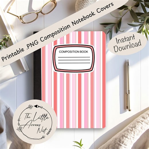 Coral Pink Stripe Printable Notebook Covers | Spring Summer Vertical Stripe School | DIY Custom Composition Journal | PNG Digital Download - Etsy