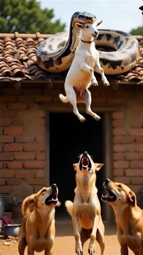 Giant Python Snatches Goat While Dogs Bark Helplessly | AI Wildlife Short 🐍🐐