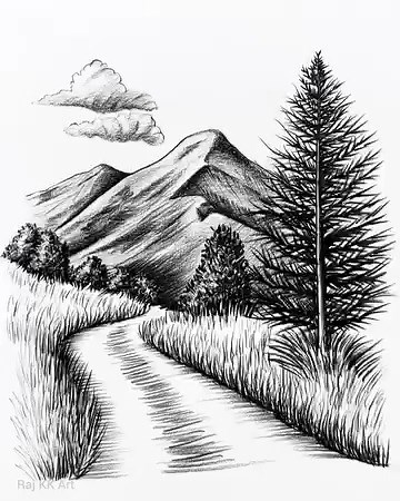 9.3K views · 206 reactions | Easy landscape drawing of a bushy tree and mountain for beginners #easydrawing #pencilsketch #pencilart | Raj KK Art | Facebook