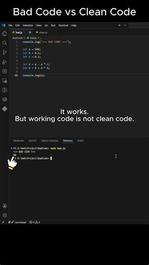 Bad Code vs Clean Code #nodejs #javascript #coding #backend #cleancode