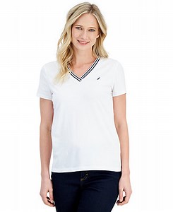 Nautica Women's Solid Stripe-Trim V-Neck - Macy's