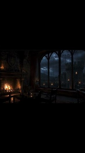 Medieval Castle Fireplace Ambience 🔥🏰 | Rain & Thunder Sounds for Sleep #rain #relax #cozyambience