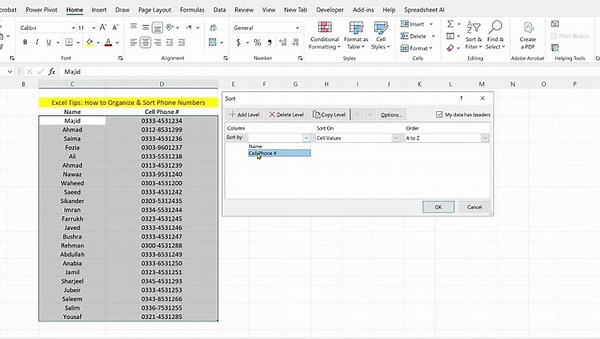 How to Sort Phone Numbers in Excel