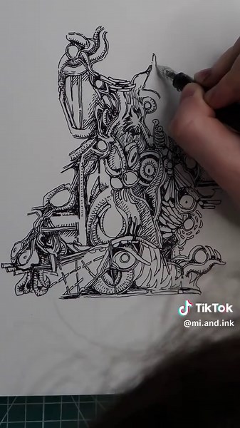 Abstract Doodle Line Art Drawing Process