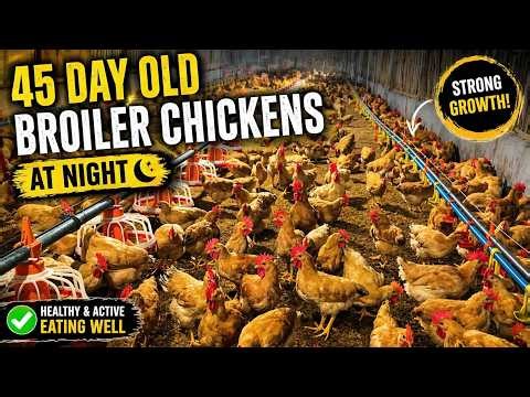 Broiler Chickens Night Routine | 45 Days Old Healthy & Active Flock - USA Farm