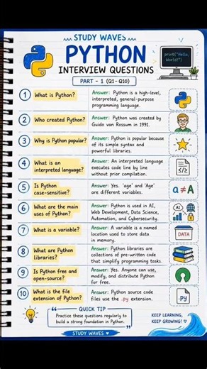 Top 10 Python Interview Questions & Answers | Beginner Friendly | Part 1