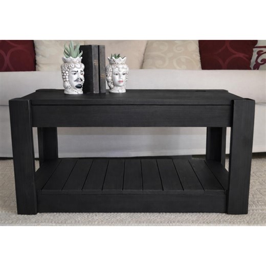 Solid Wood Coffee Table With Storage – Handcrafted Black Finish Low Table for Living Room, Sofa Side and Home Decor - Etsy