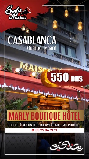 @marlyboutiquehotelcasablanca - Un ftour au choix ou de choix ! 😜🕌🌙✨ Aujourd’hui, on vous fait découvrir l’un des plus beaux ftours de Casablanca au prestigieux. Deux adresses dans un même hôtel, pour deux expériences aussi raffinées que gourmandes : 🍽️ Maison M, avec son buffet généreux aux saveurs marocaines 🇲🇦, libanaises 🇱🇧 et françaises 🇫🇷. 🌇 Le Mystik, un ftour chic servi à table sur le rooftop, avec une vue panoramique magnifique sur Casablanca. Un grand bravo au Chef Azzedine