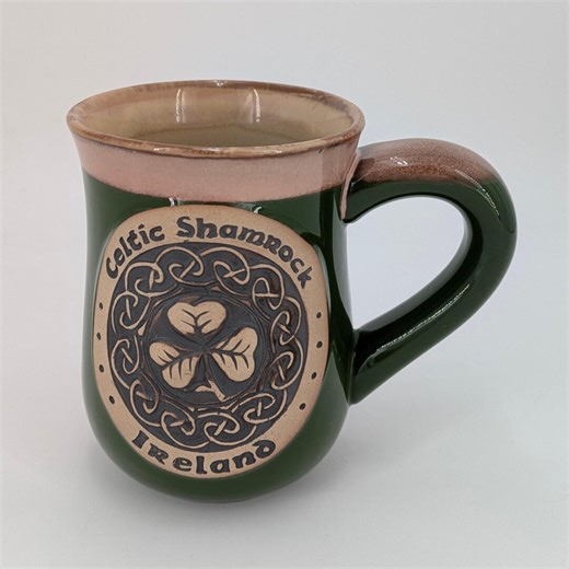 Ireland Pottery Mug Ceramic Celtic Shamrock Design Green 14oz Cup Irish Coffee - Etsy