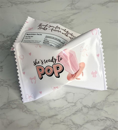 She’s Ready to Pop - Baby Shower Ring Favors: Baby Girl Shower, Baby Boy Shower, Pink Coquette Bow, Blue Hearts, Ready to Pop - Etsy