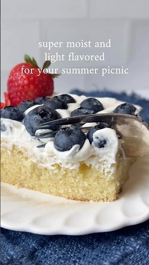 American Flag Almond Sheet Cake with blueberries and strawberries