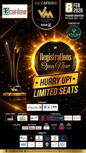 VISIONARY ACHIEVERS ALLIANCE AWARDS on Instagram: "✨ *La Cafeine VAA Awards* ✨ 🎉 *Registrations OPEN NOW!* 🔗 Registration Link: https://eventooz.com/event/75339b1a-b62a-4869-affe-32699301030e ⏳ *Limited Seats Available* 🚨 Registrations close in 48 HOURS 📅 *Date: FEB 8* 🕟 Event Starts: 4:30 PM ⛔ *Registration Closes* : 6:00 PM sharp 🏆 Join us for an exclusive evening celebrating excellence, glamour & achievers at the VAA Awards. 🤝 *Sponsors* : ⭐ Title Sponsor: La Cafeine ⚡ Powered by: Vasa