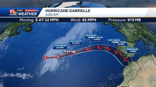 Hurricane Gabrielle now Category 1, approaching the Azores