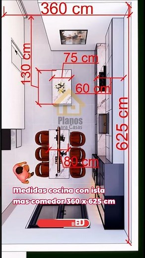 Medidas cocina con isla mas comedor 360 x 625 cm #arquitectura #kitchen