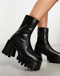 ASOS DESIGN Rocky leather chunky platform boots in black | ASOS
