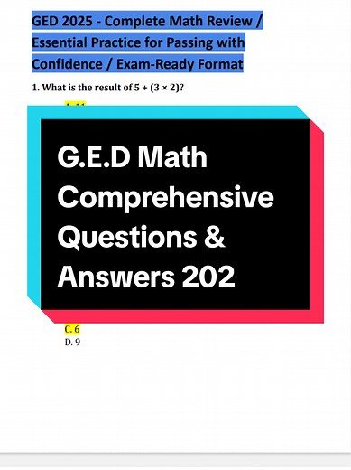 G.E.D Math Comprehensive Questions & Answers 2025