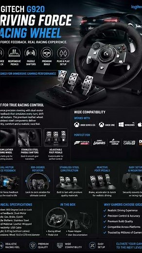Logitech G920 Racing Wheel 🏎️ | Real Force Feedback Gaming Steering Wheel for Xbox & PC #gaming