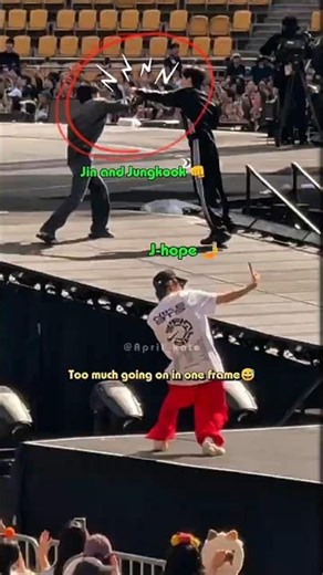 Jin and Jungkook fight while J-Hope take a video on a phone 😅#btsworldtour2026 #btsfunnymoments