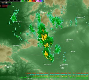 2.5K views · 37 reactions | Thunderstorms are developing across the Kern County Desert and moving northwest over the Tehachapi Mountains. In addition to frequent lightning, storms may produce locally heavy rain, small hail, and gusty winds. When thunder roars, go indoors! | US National Weather Service Hanford California | Facebook