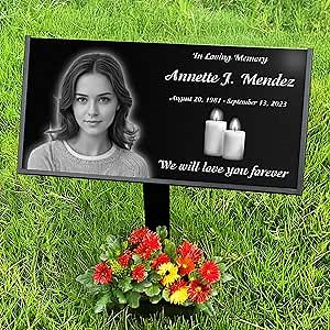 Personalized Headstone with Photo, Memorial Stone, Headstones for Graves, Grave Markers, Black Granite Garden Stone, Memorial Plaques for Outdoor