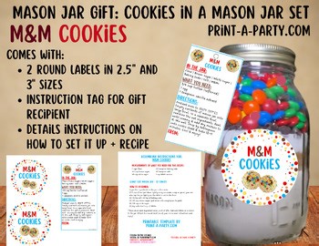 M&M Cookies in a Mason Jar Gift Kit | Printable Labels & Tags